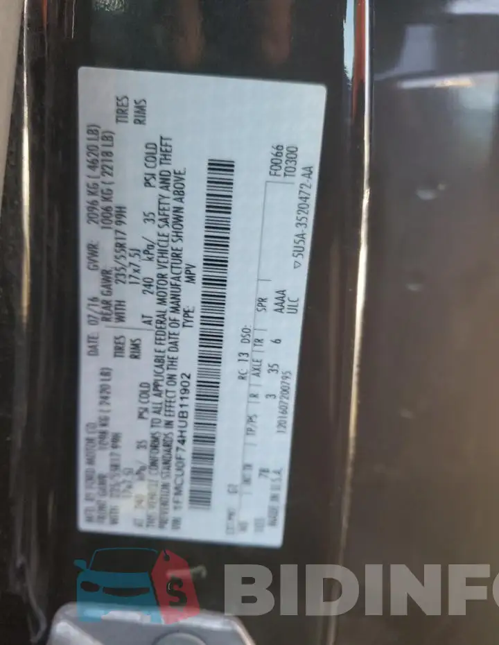 1FMCU0F74HUB11902 Photo# 13