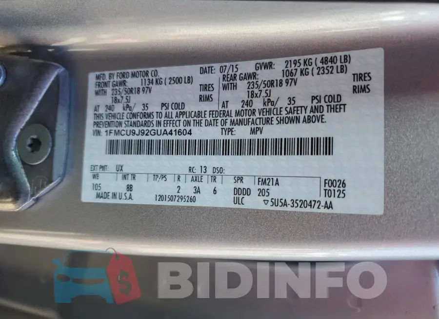 1FMCU9J92GUA41604 Photo# 13