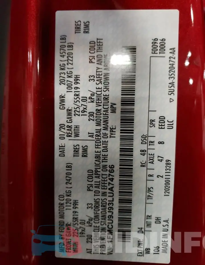1FMCU9J93LUA74766 Photo# 14