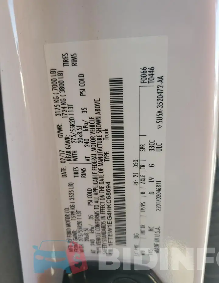 1FTEW1EG4HKC68694 Photo# 13