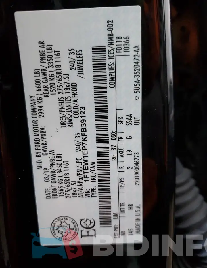 1FTEW1EP7KFB39123 Photo# 13