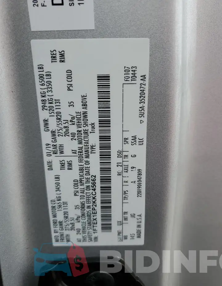 1FTEX1EP2KKC45662 Photo# 13