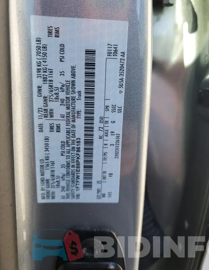 1FTFW1E88PKF86183 Photo# 13