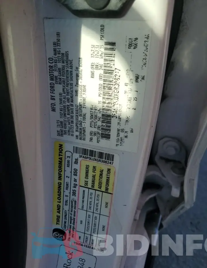 3FA6P0LUXGR308247 Photo# 12