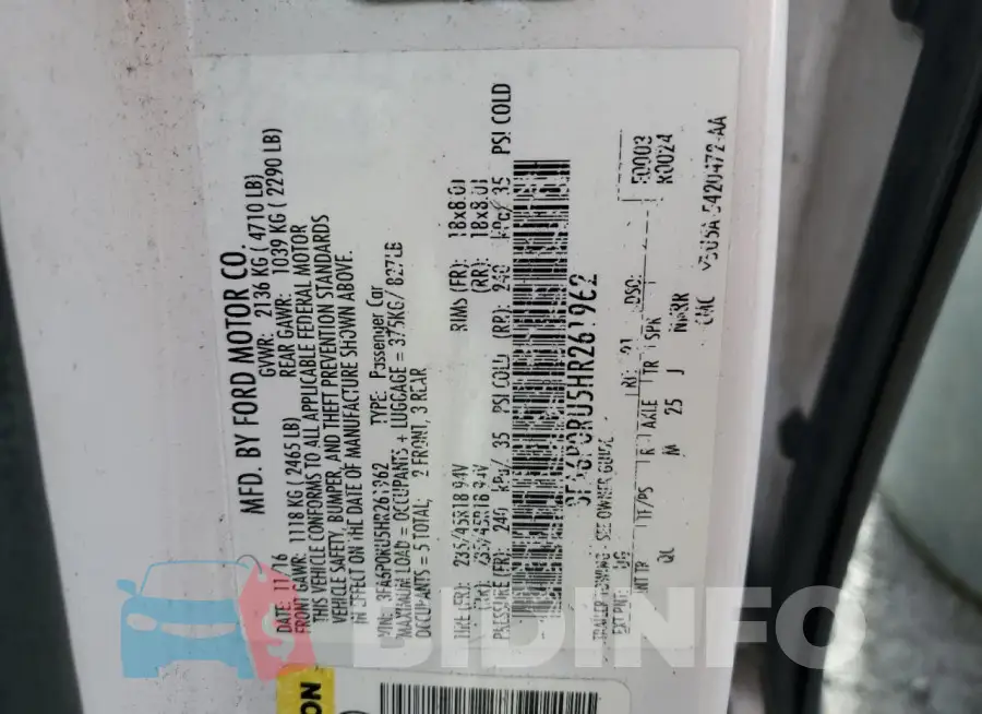 3FA6P0RU5HR261962 Photo# 12
