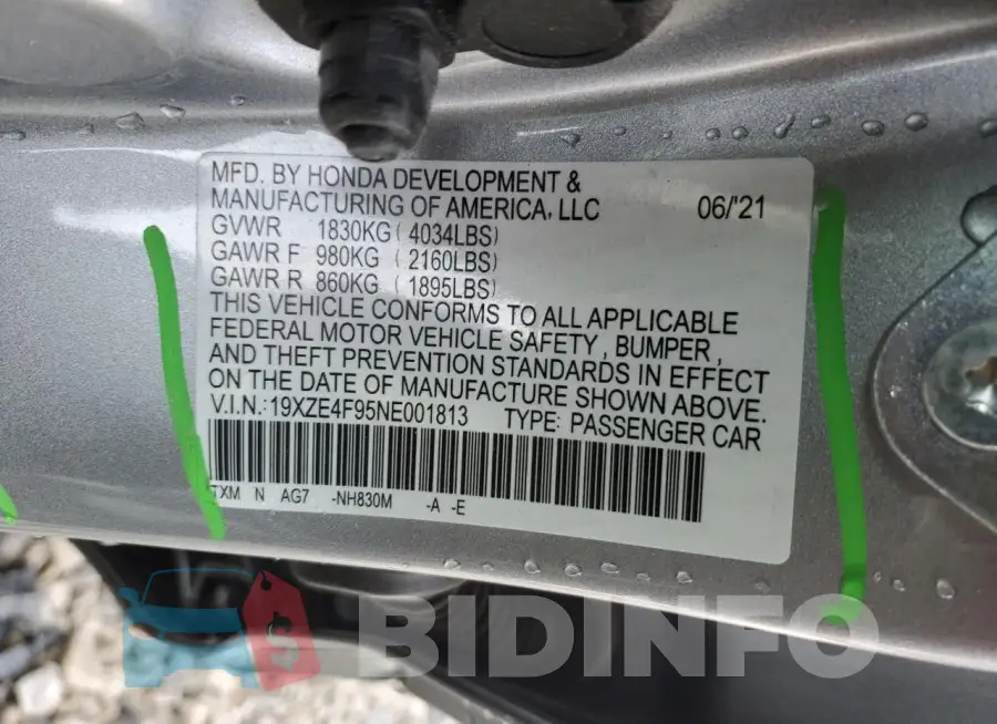 19XZE4F95NE001813 Photo# 13