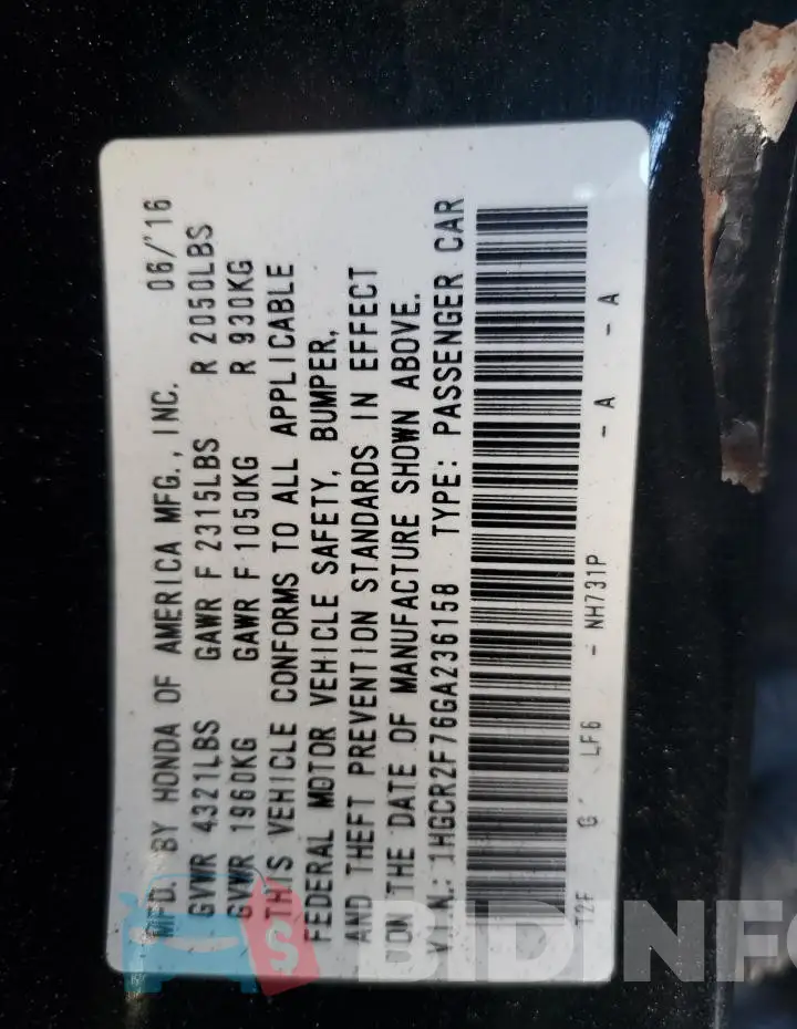 1HGCR2F76GA236158 Photo# 12