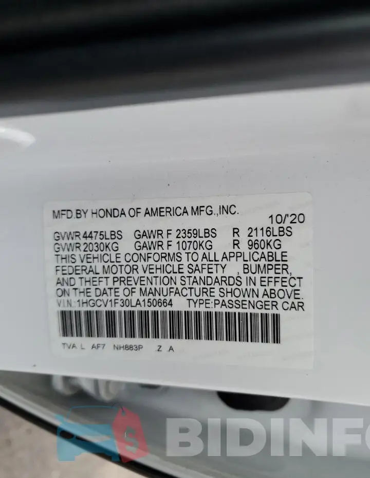 1HGCV1F30LA150664 Photo# 12