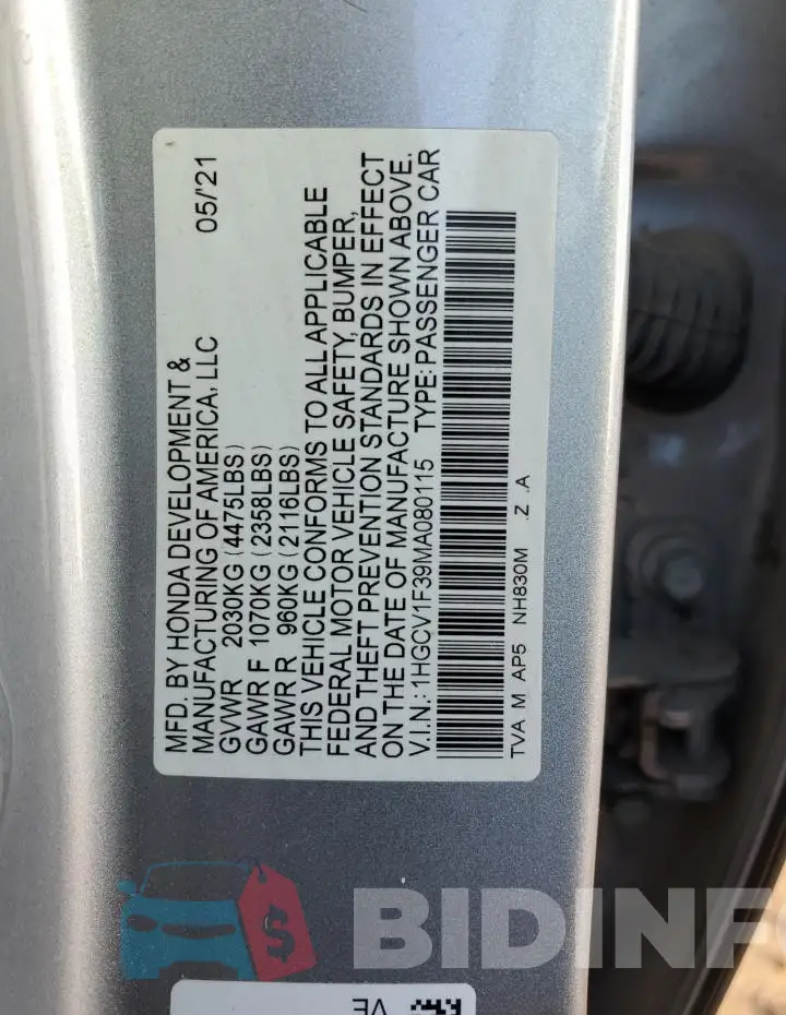1HGCV1F39MA080115 Photo# 12