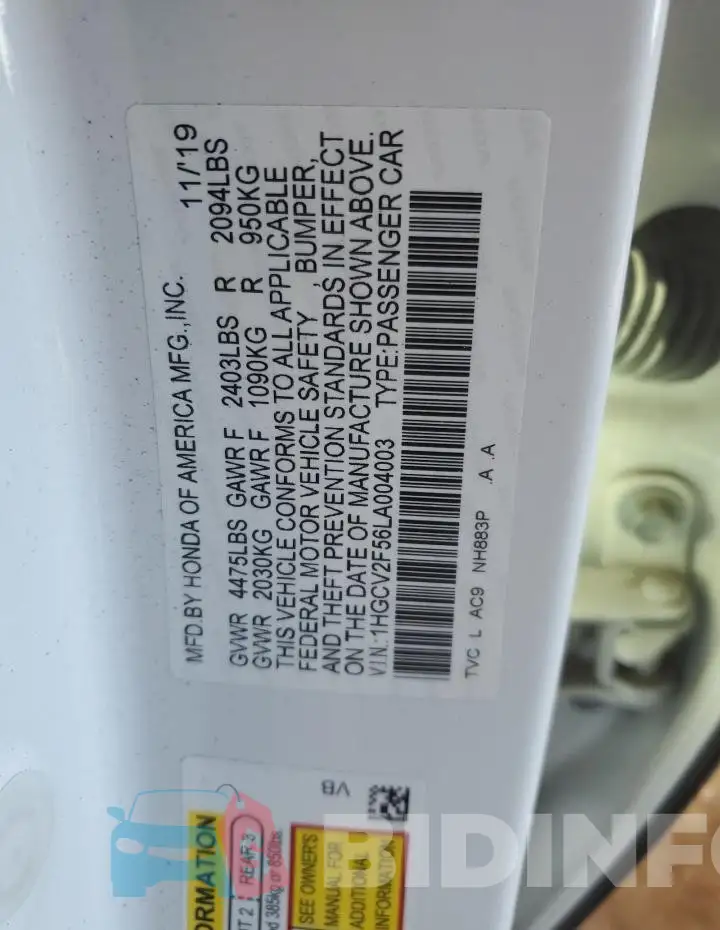 1HGCV2F56LA004003 Photo# 12