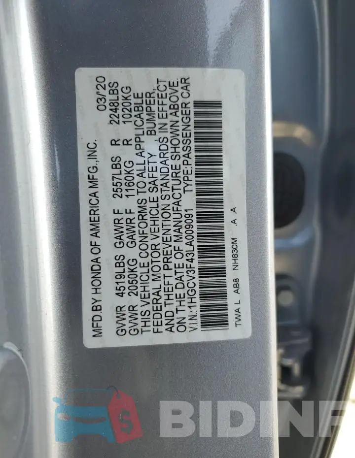 1HGCV3F43LA009091 Photo# 13