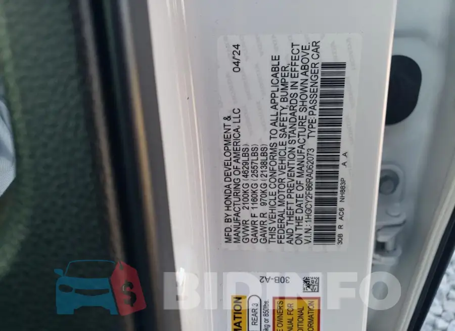 1HGCY2F86RA062073 Photo# 13