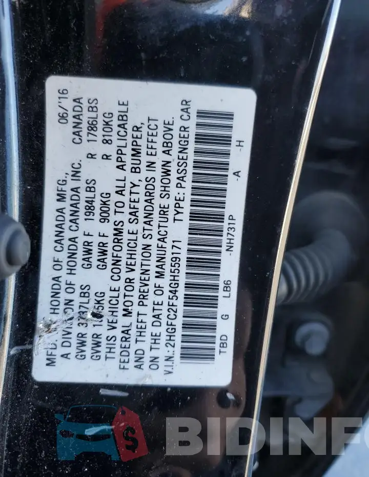 2HGFC2F54GH559171 Photo# 12