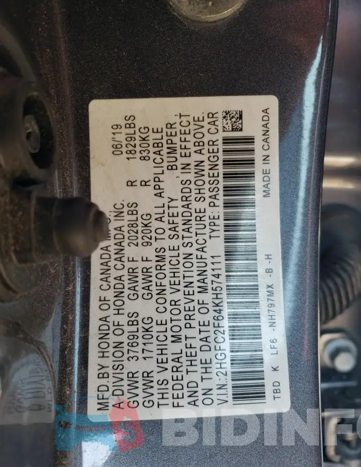 2HGFC2F64KH574111 Photo# 12