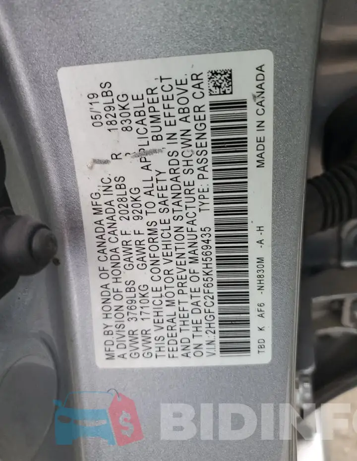 2HGFC2F65KH569435 Photo# 12