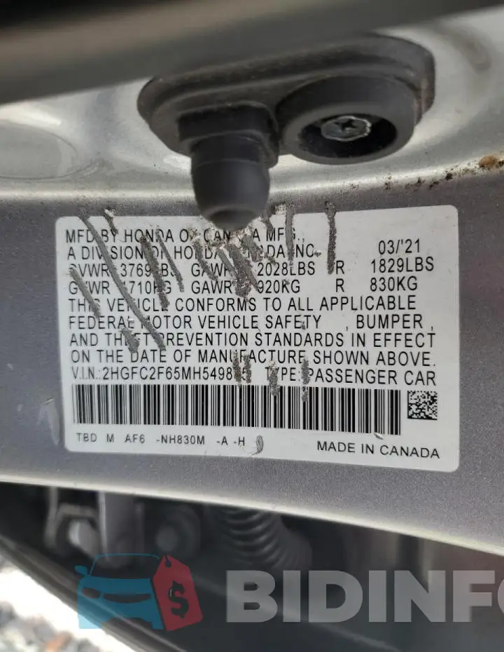 2HGFC2F65MH549835 Photo# 12