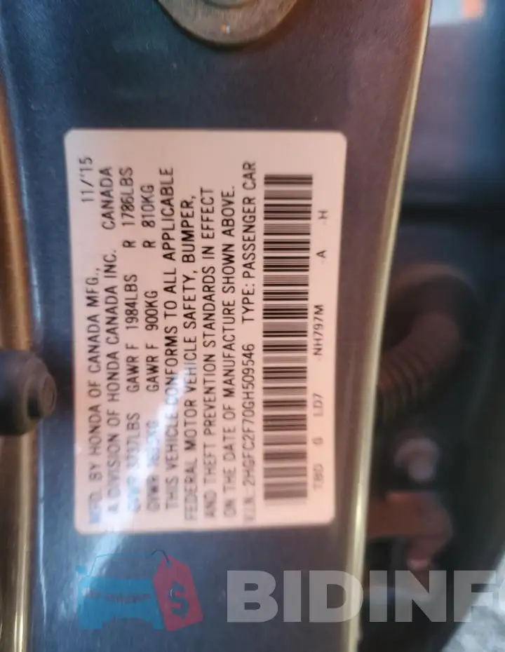 2HGFC2F70GH509546 Photo# 12