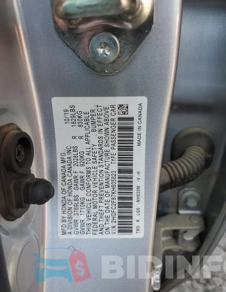 2HGFC2F87KH605823 Photo# 12