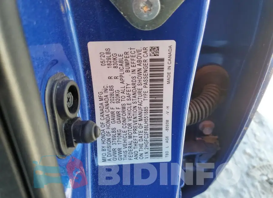 2HGFC2F88LH551885 Photo# 12