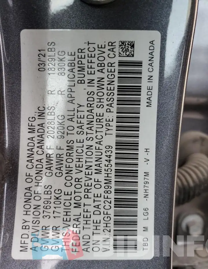 2HGFC2F89MH554439 Photo# 13