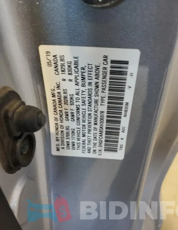 2HGFC4A85KH306978 Photo# 12