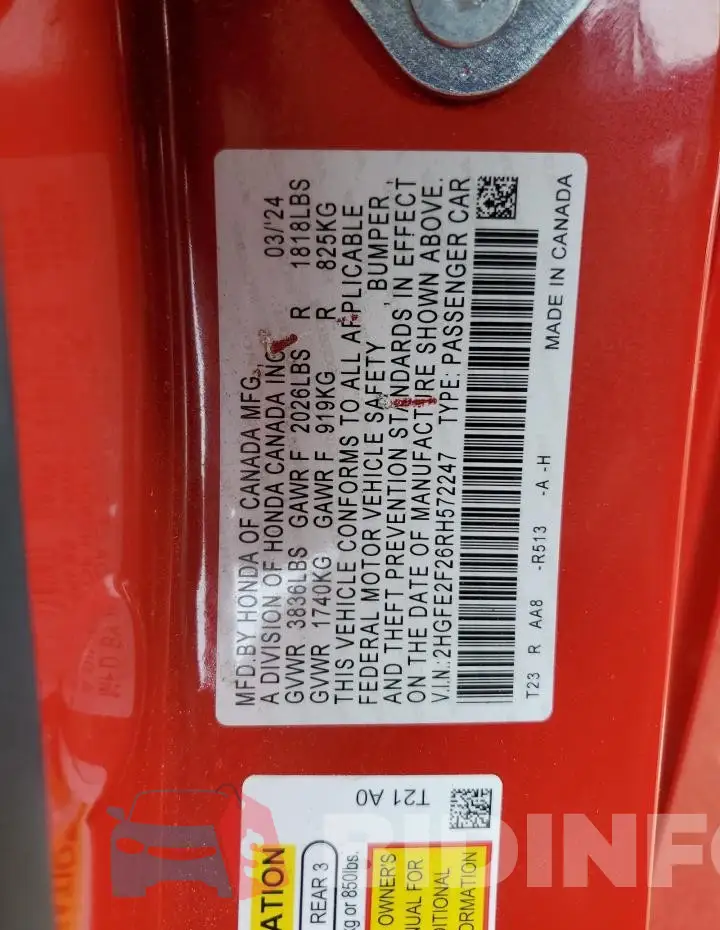 2HGFE2F26RH572247 Photo# 13
