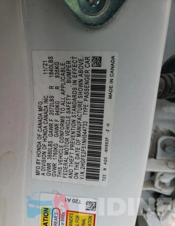 2HGFE2F51NH544733 Photo# 12