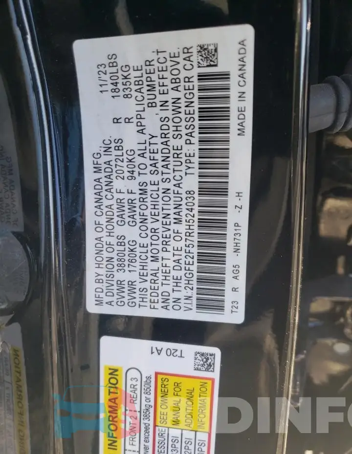 2HGFE2F57RH524038 Photo# 12