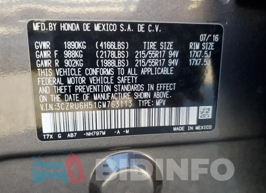 3CZRU6H51GM763113 Photo# 13