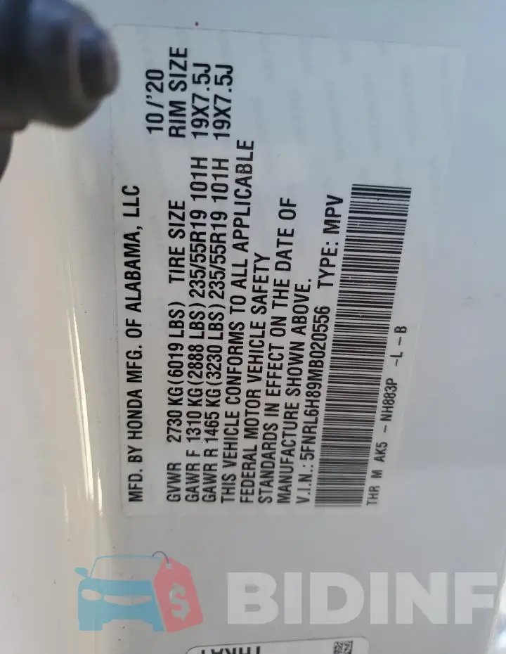 5FNRL6H89MB020556 Photo# 14