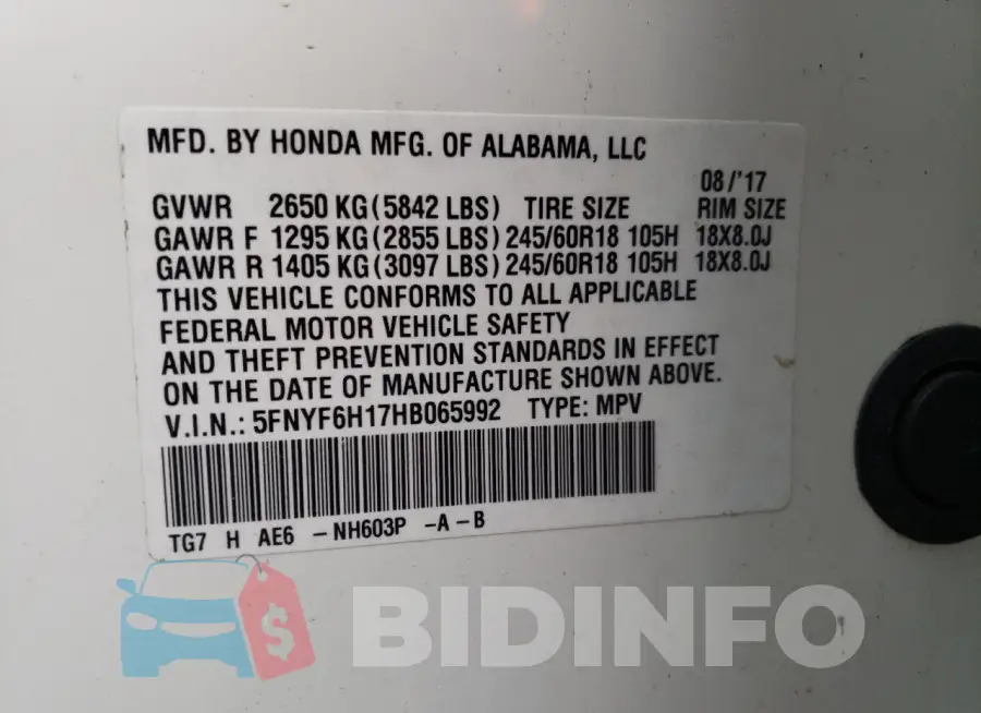 5FNYF6H17HB065992 Photo# 13
