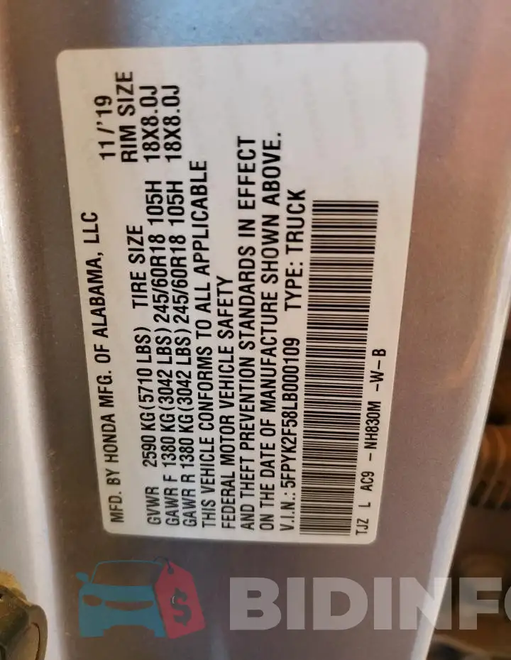 5FPYK2F58LB000109 Photo# 13