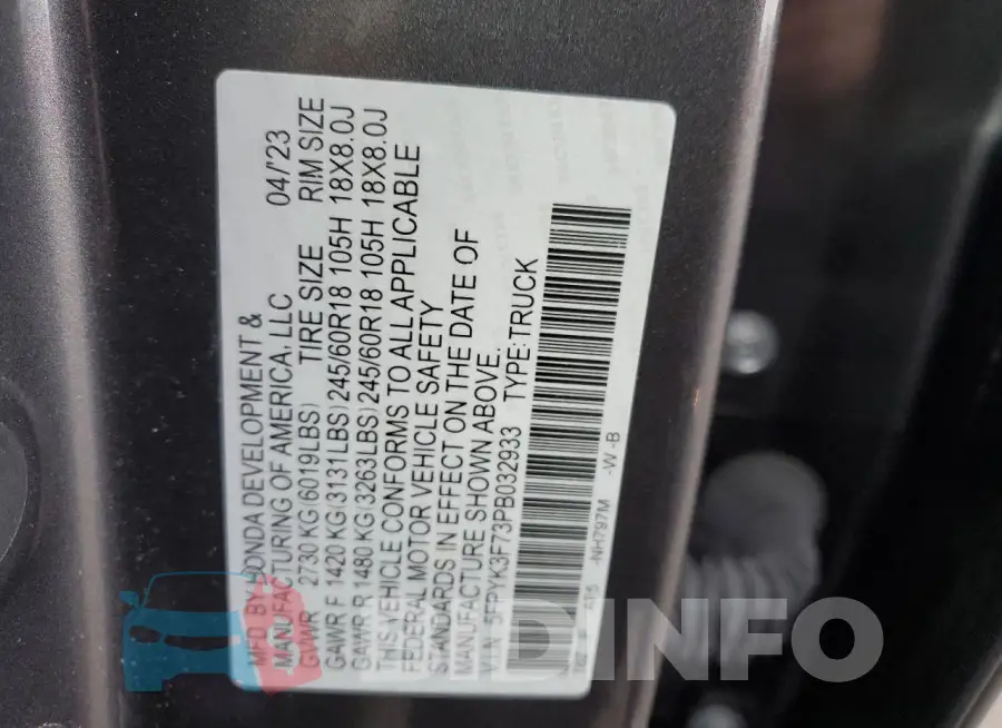 5FPYK3F73PB032933 Photo# 13