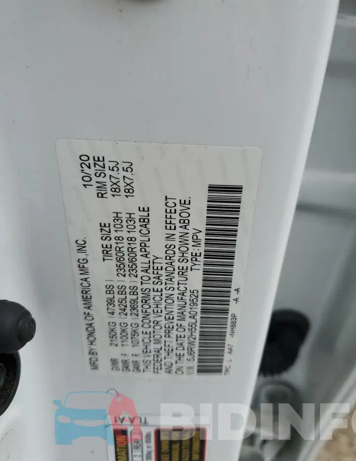 5J6RW2H55LA019525 Photo# 13