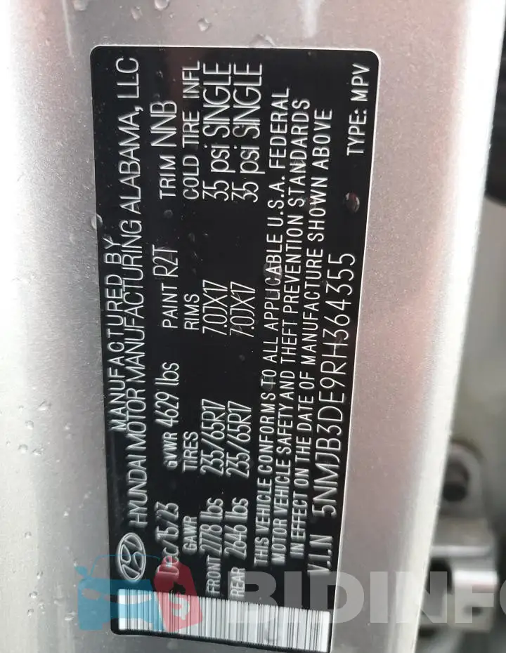 5NMJB3DE9RH364355 Photo# 14