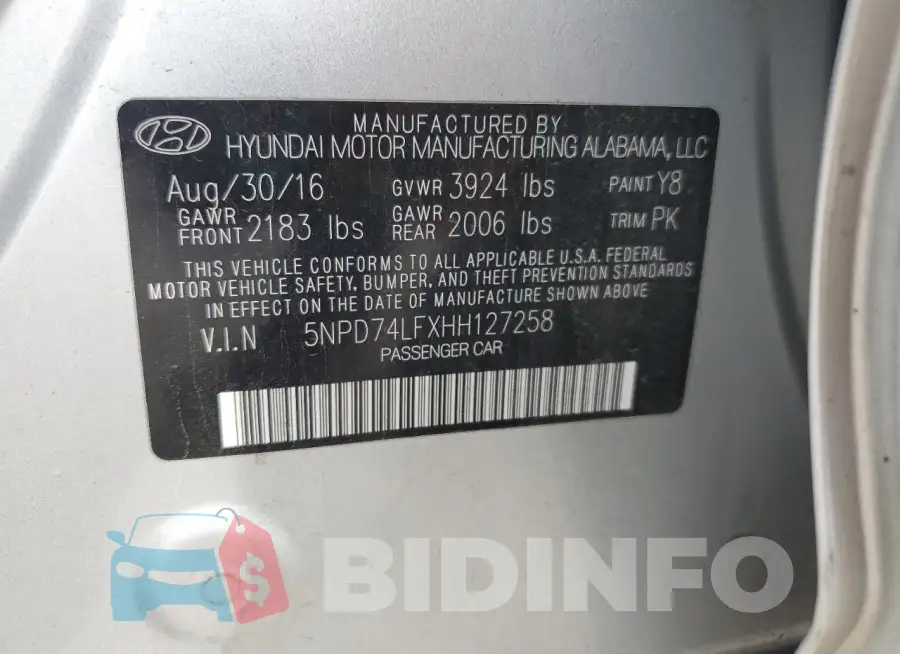 5NPD74LFXHH127258 Photo# 12