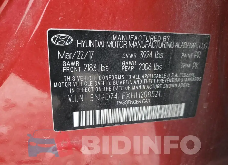 5NPD74LFXHH208521 Photo# 13