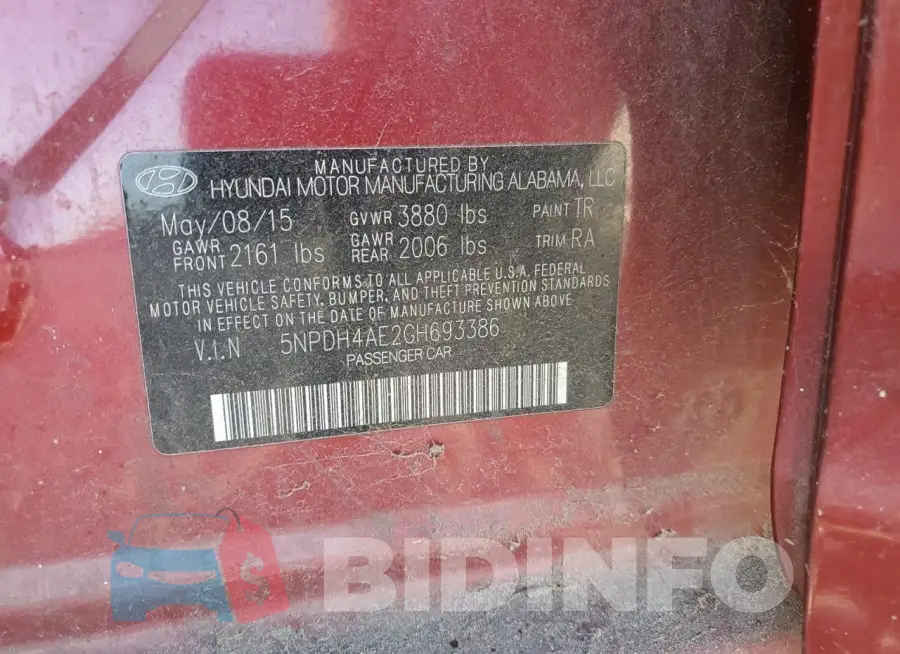 5NPDH4AE2GH693386 Photo# 12