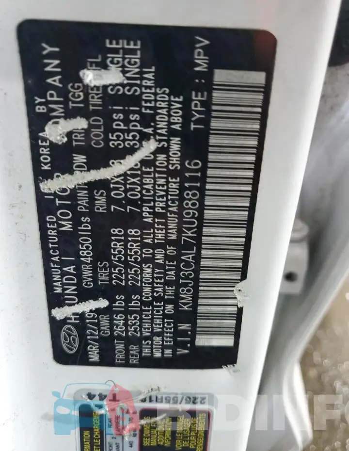 KM8J3CAL7KU988116 Photo# 14