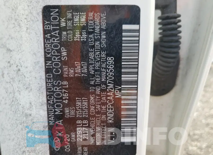 KNDEPCAA2M7095698 Photo# 13
