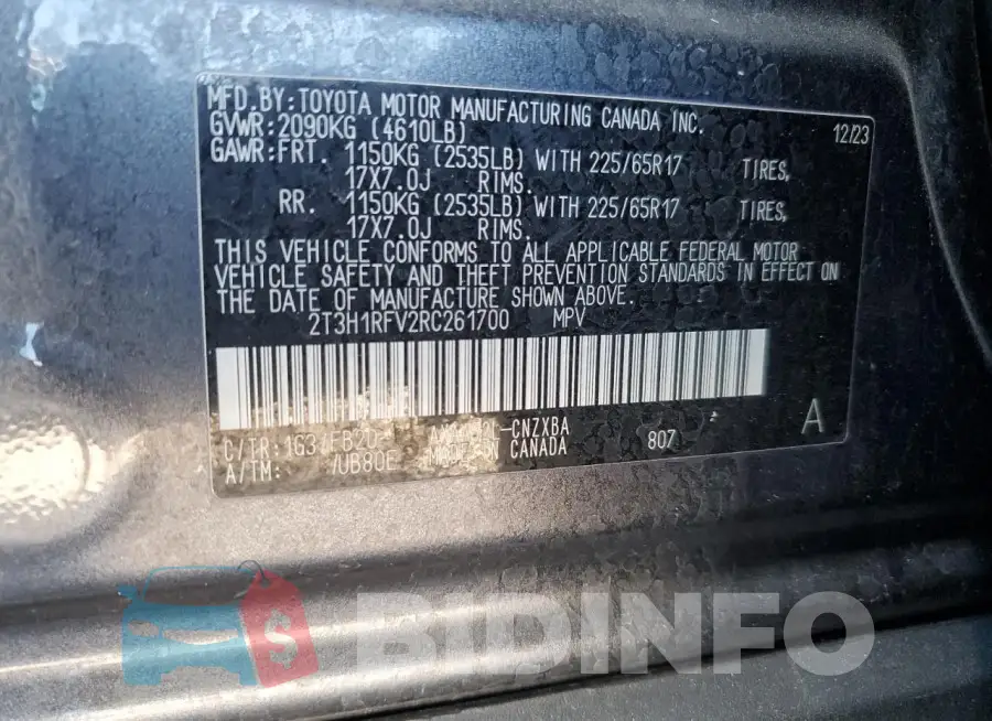 2T3H1RFV2RC261700 Photo# 13