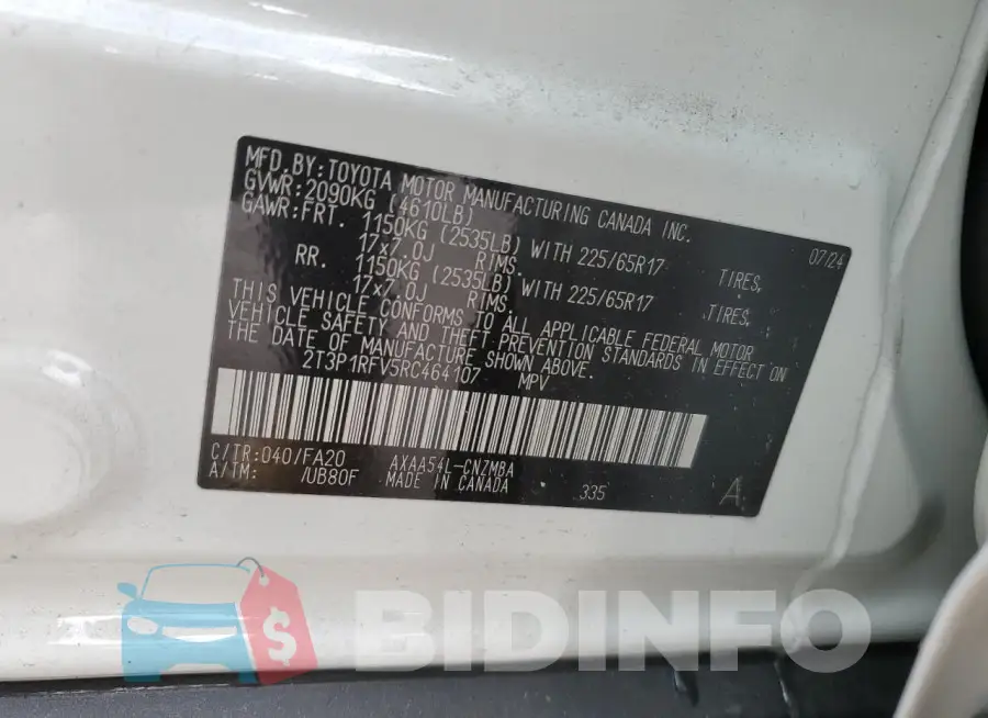 2T3P1RFV5RC464107 Photo# 13