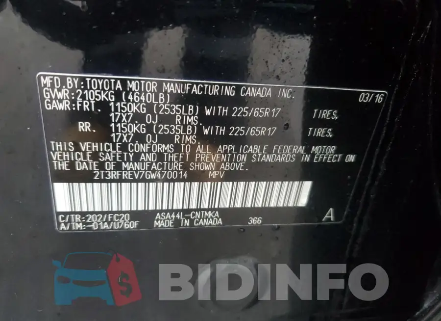 2T3RFREV7GW470014 Photo# 13