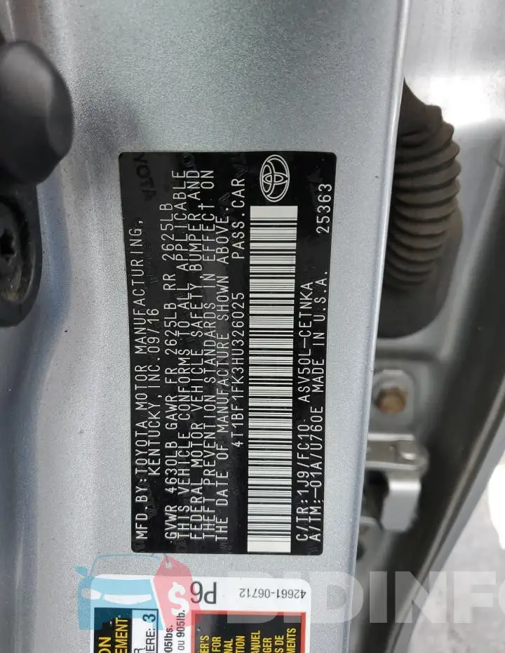 4T1BF1FK3HU326025 Photo# 12