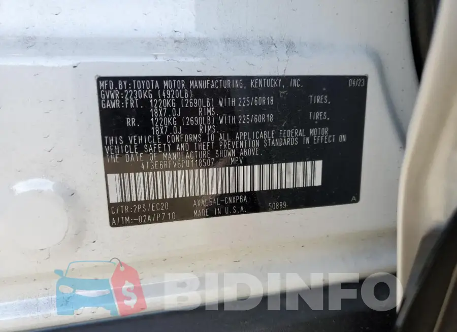 4T3E6RFV6PU118507 Photo# 13