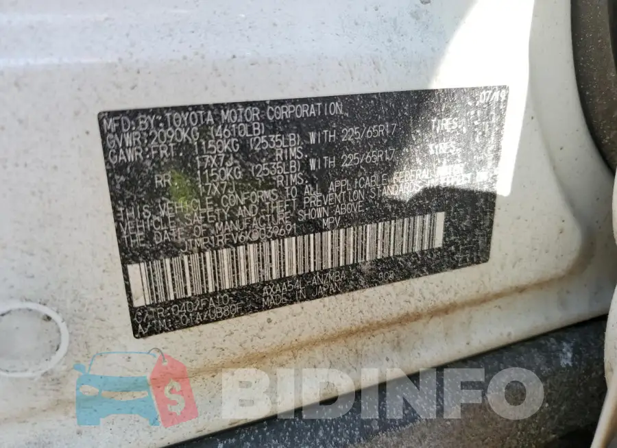 JTMP1RFV6KD039691 Photo# 13