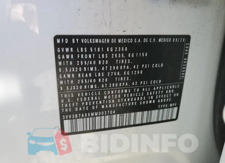 3VV3B7AX5MM003704 Photo# 13