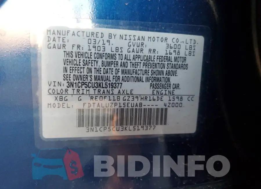 3N1CP5CU3KL519377 Photo# 13