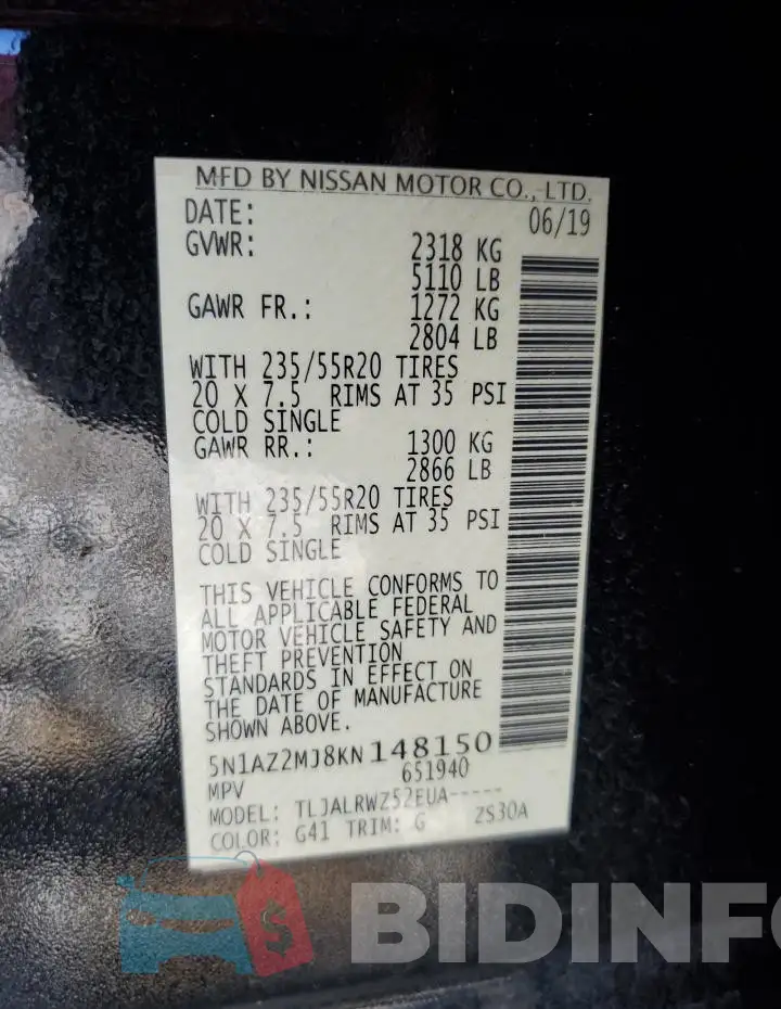 5N1AZ2MJ8KN148150 Photo# 13