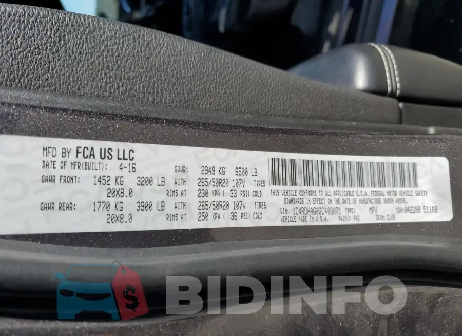 1C4RDHAG0GC403071 Photo# 14